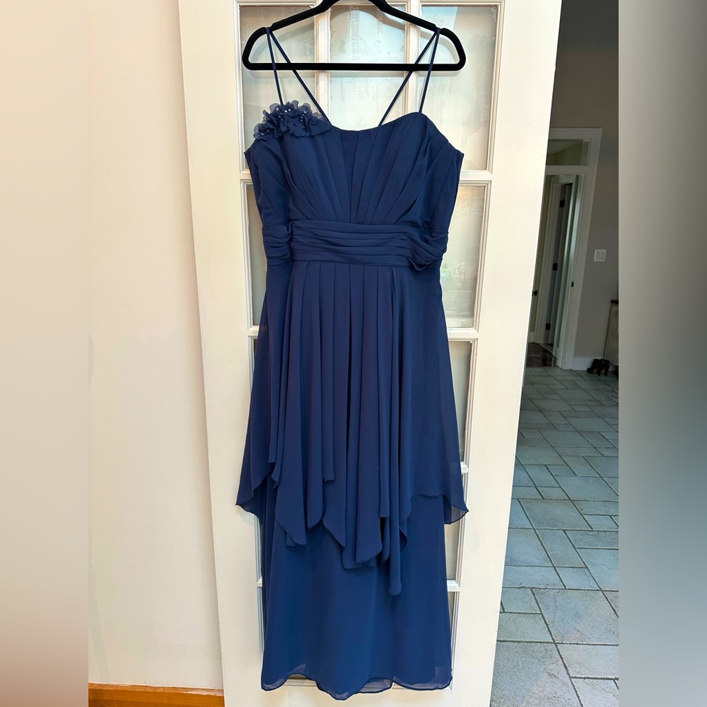 Andrew Adela Elegant Navy Marine Blue Gala Formal Floor Length Gown Plus Size 20